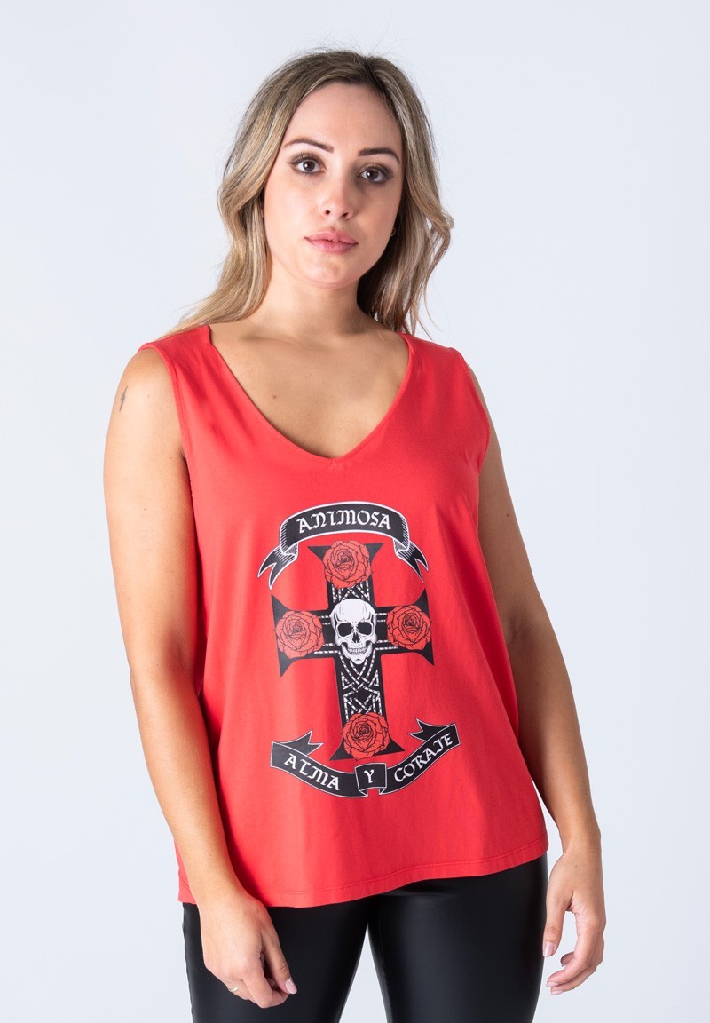 Camiseta cruz rosas roja