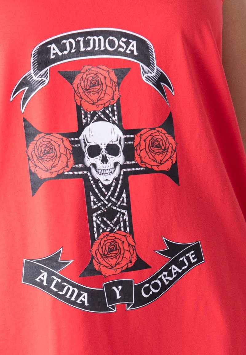 Camiseta cruz rosas roja