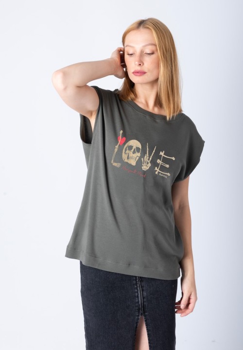 Camiseta Margaret Mead Love verde con dorado