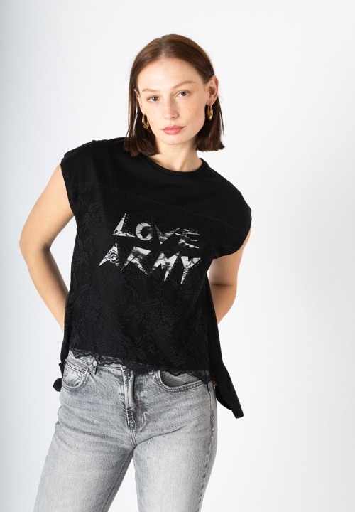 Camiseta encaje Love Army negra