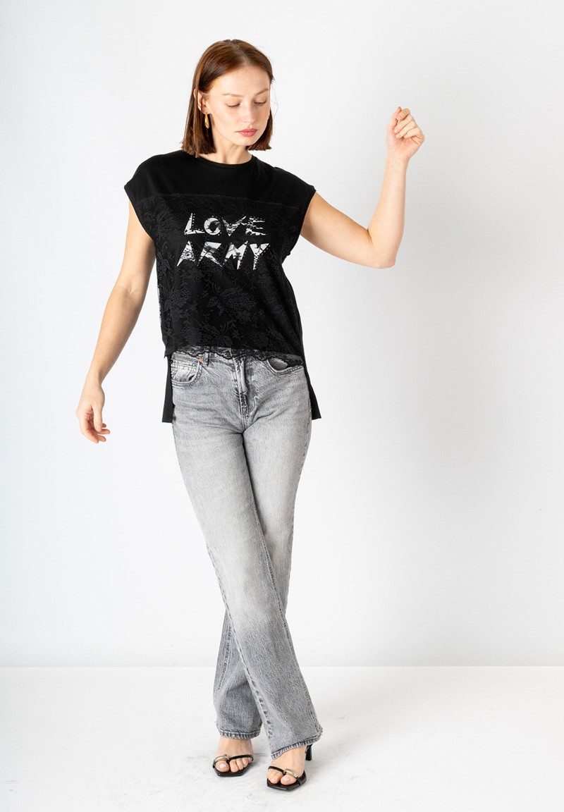 Camiseta encaje Love Army negra