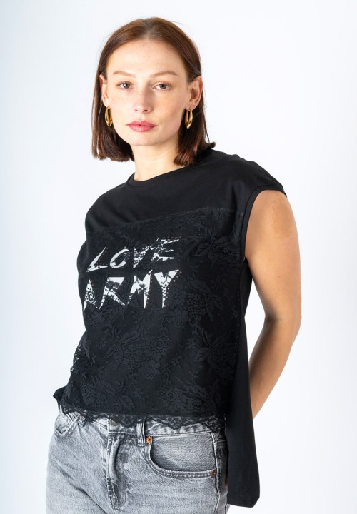 Camiseta encaje Love Army negra