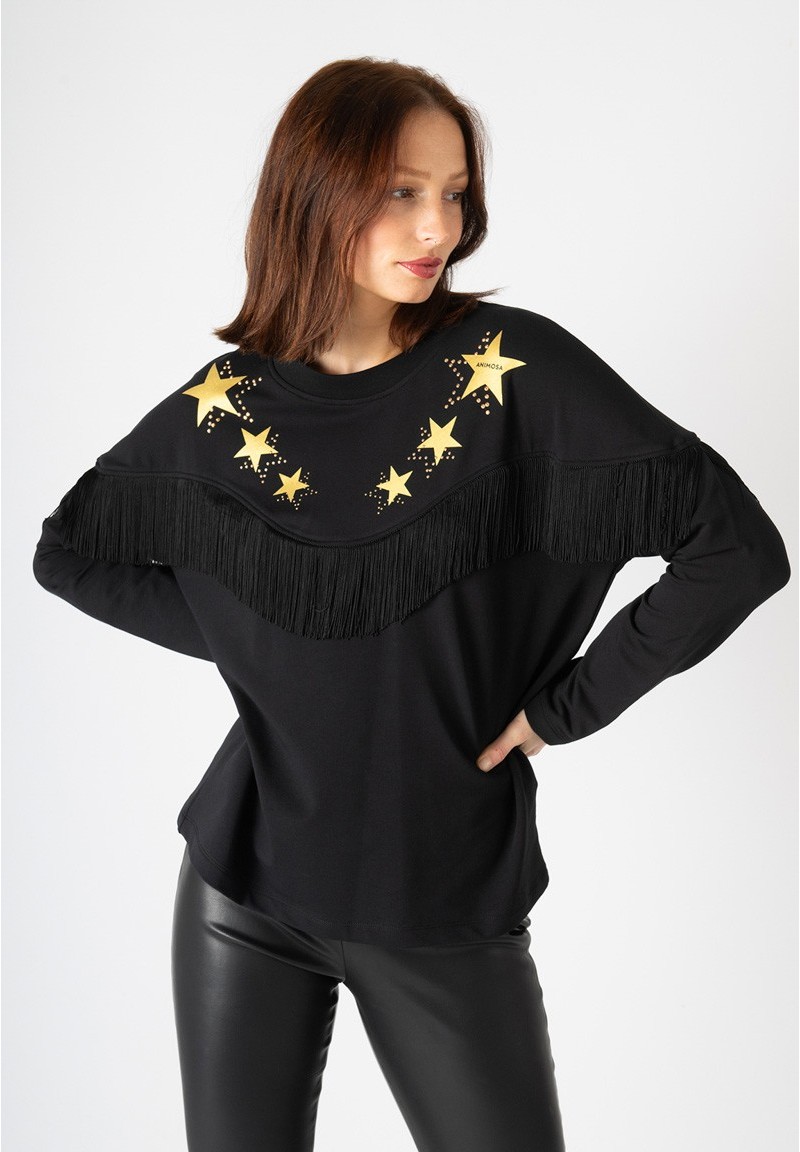 Sudadera flecos estrellas