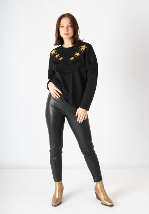 Sudadera flecos estrellas