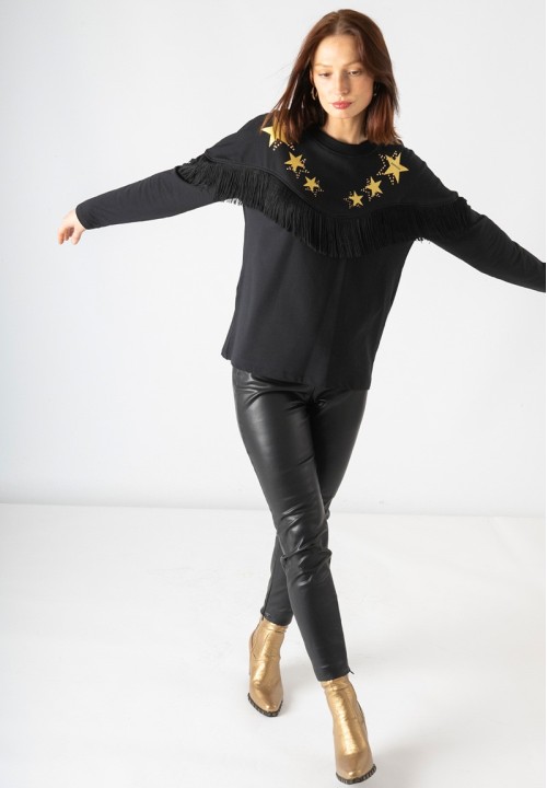 Sudadera flecos estrellas