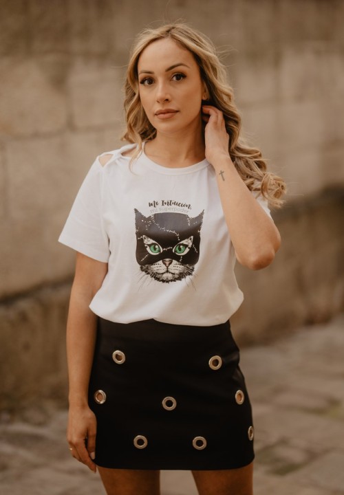 Camiseta manga corta blanca | Gata Intuición | Animosa
