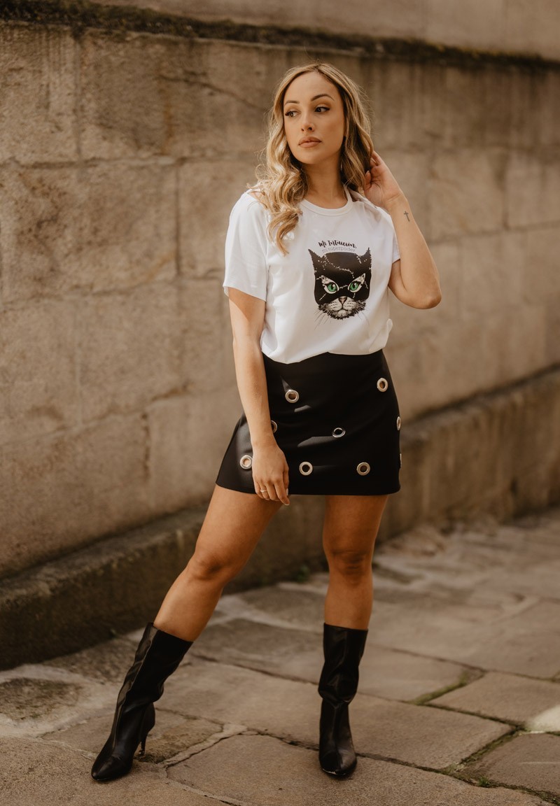 Camiseta manga corta blanca | Gata Intuición | Animosa