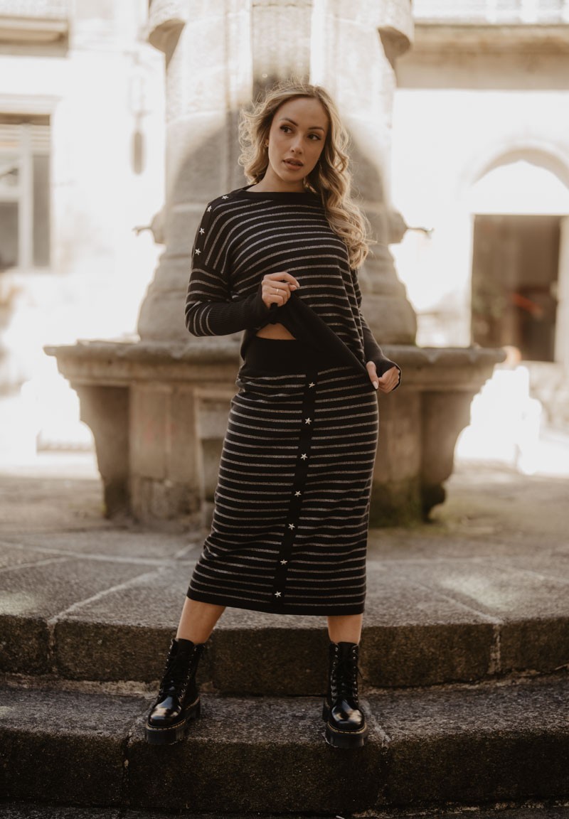 Falda Rayas Estrellas punto negra