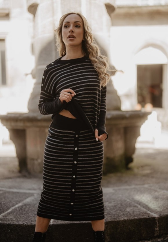 Falda Rayas Estrellas punto negra