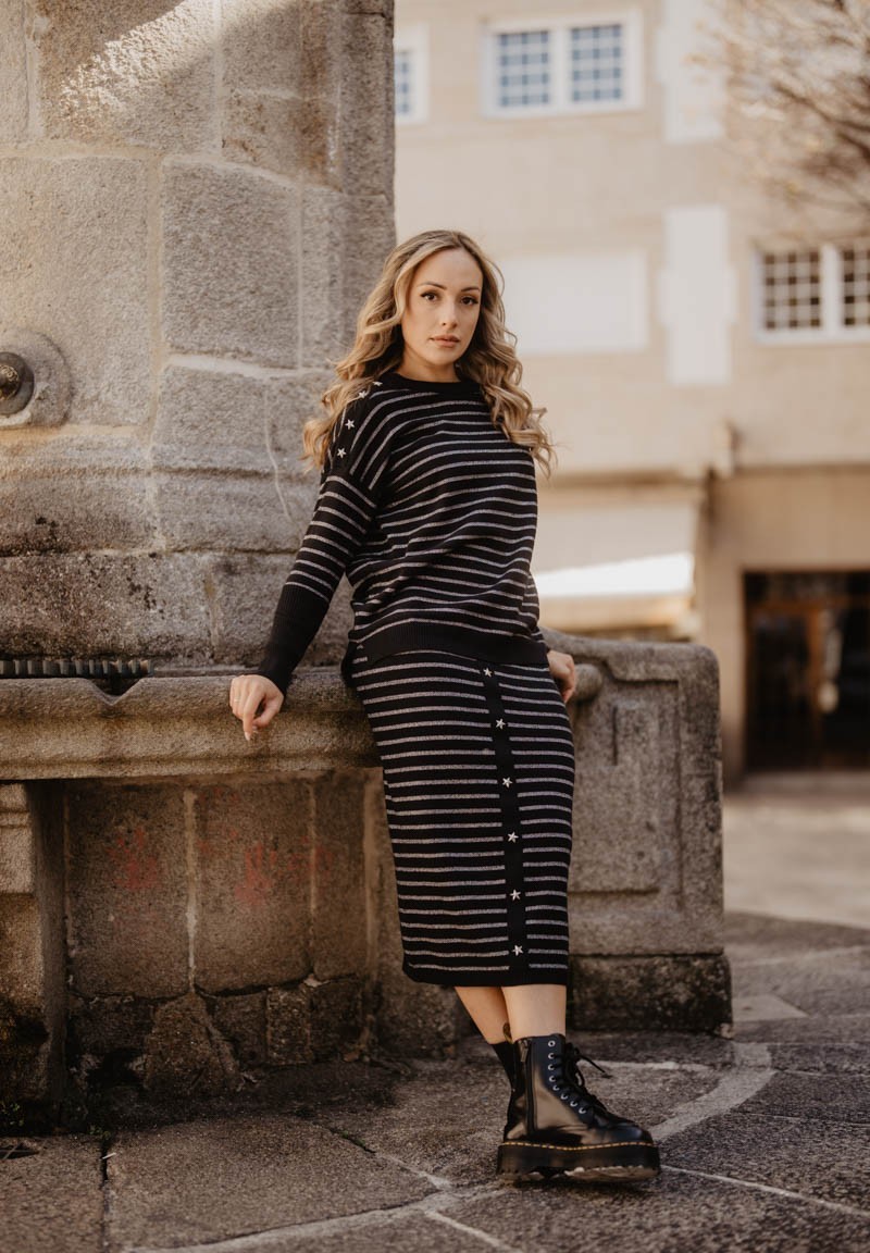 Falda Rayas Estrellas punto negra