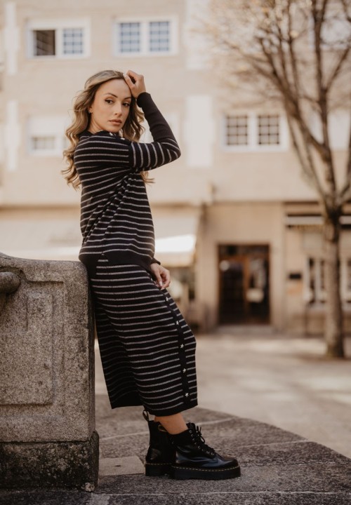 Falda Rayas Estrellas punto negra