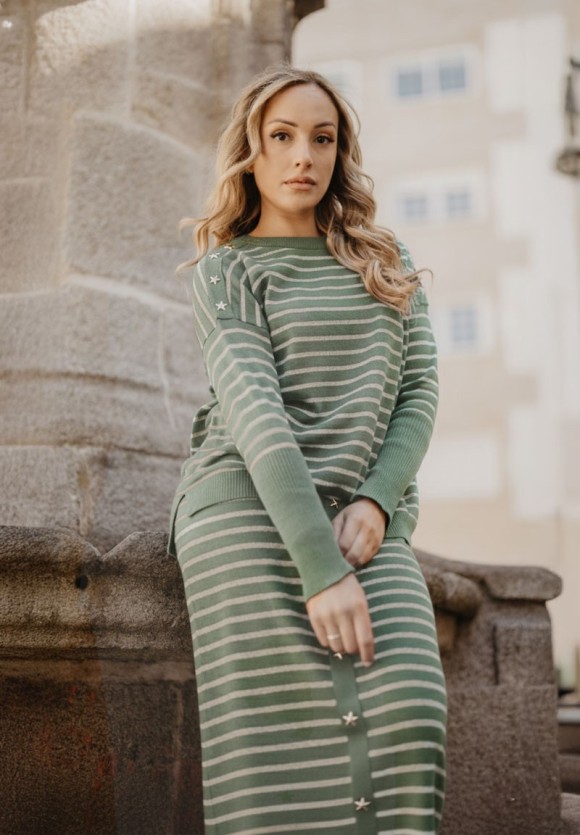 Falda Rayas Estrellas punto verde
