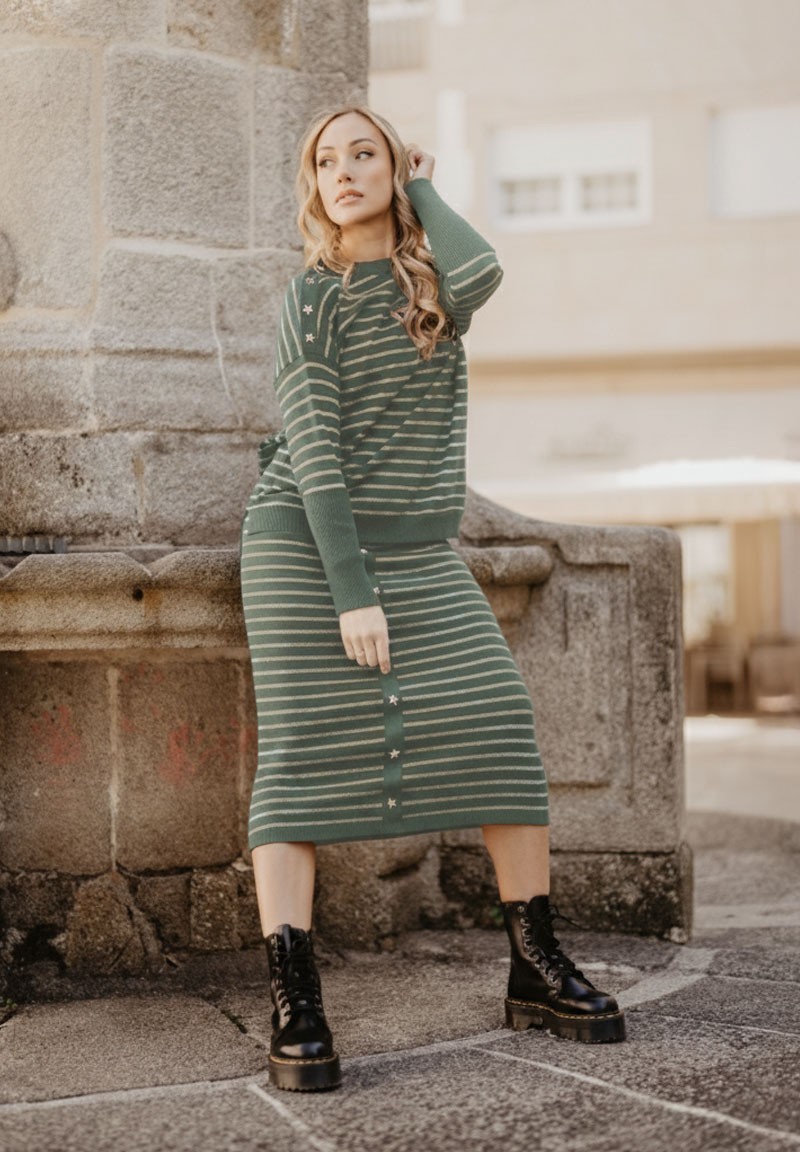 Falda Rayas Estrellas punto verde