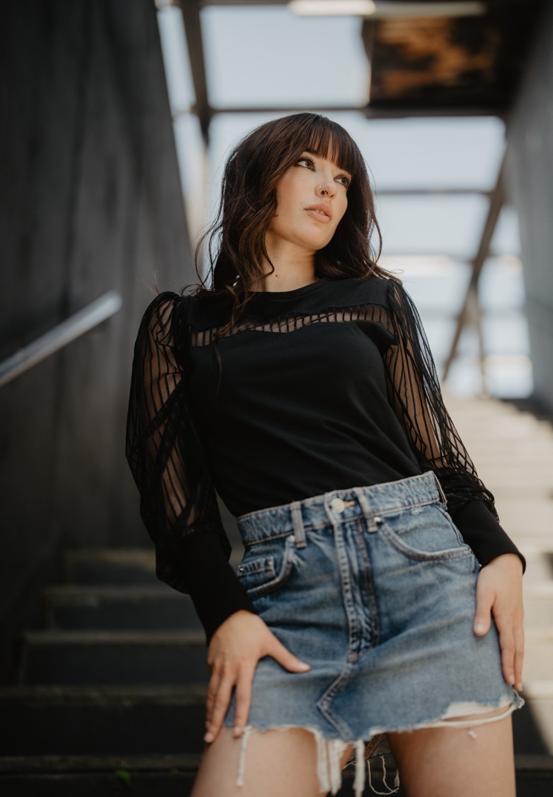 Camiseta manga abullonada tul