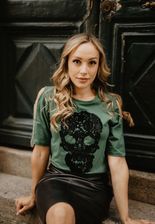 Camiseta verde Calavera Encaje