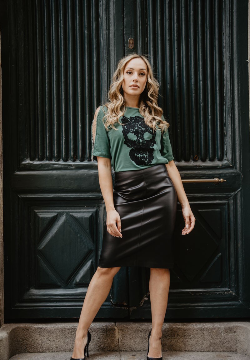 Camiseta verde Calavera Encaje