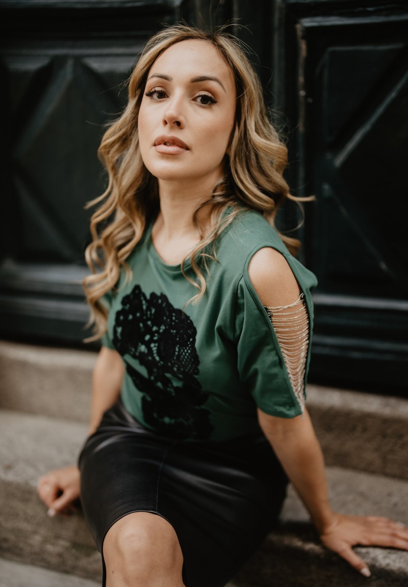 Camiseta verde Calavera Encaje