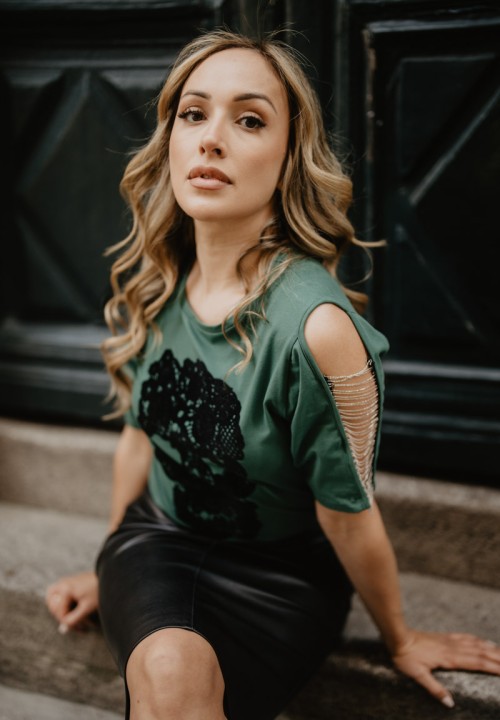 Camiseta verde Calavera Encaje