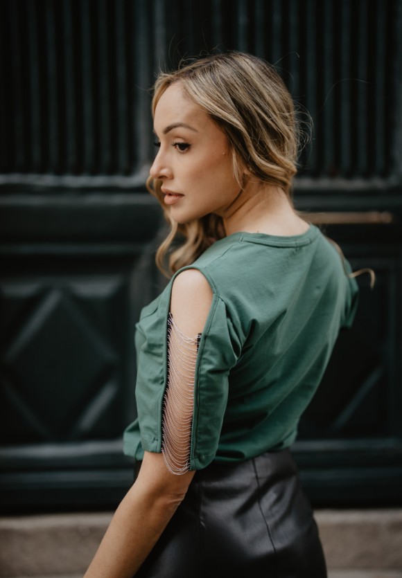 Camiseta verde Calavera Encaje