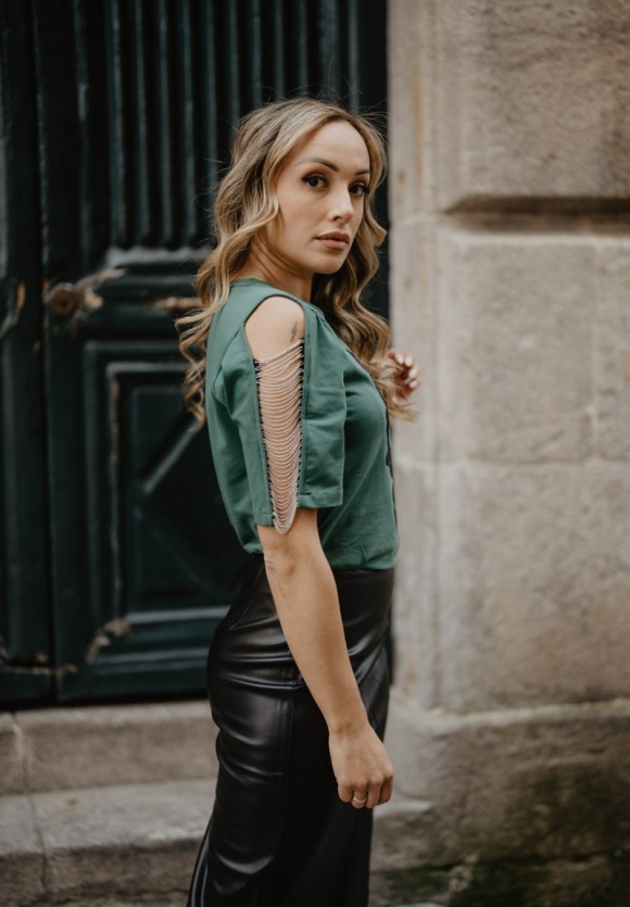 Camiseta verde Calavera Encaje