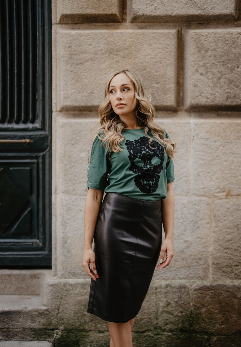 Camiseta verde Calavera Encaje