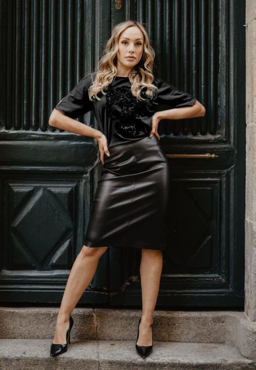 Camiseta negra Calavera Encaje