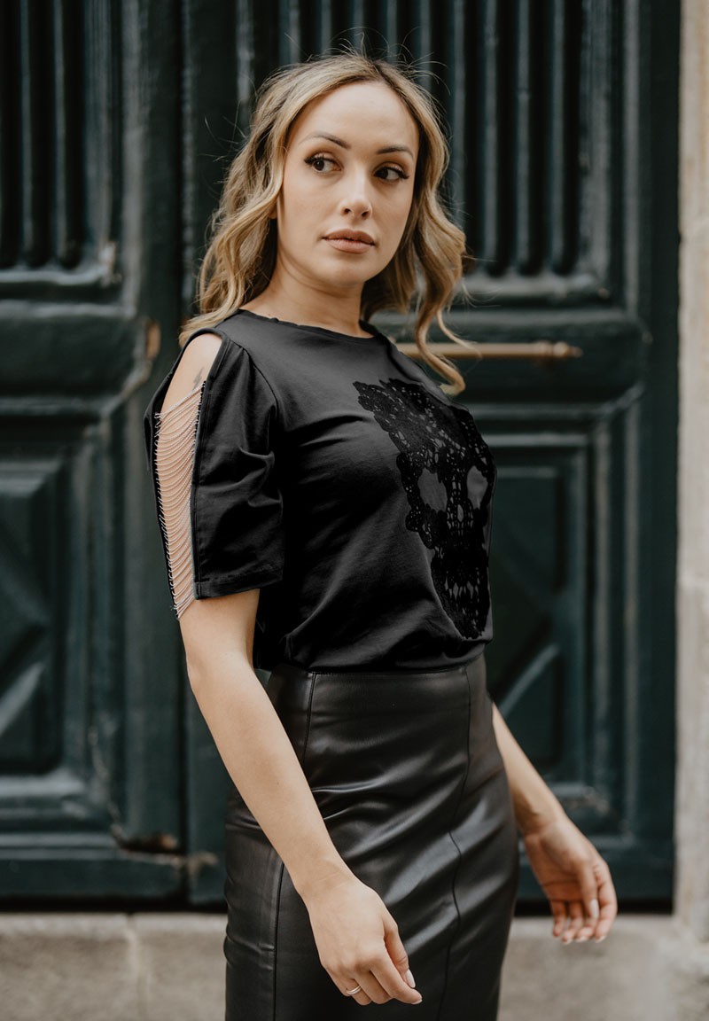 Camiseta negra Calavera Encaje