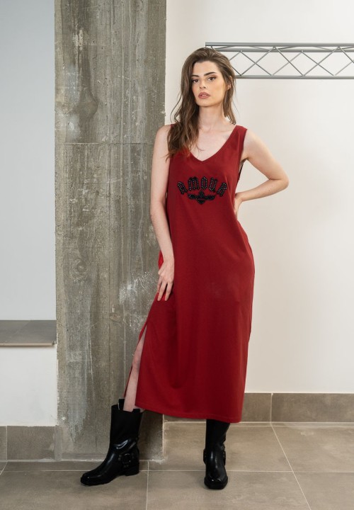 Vestido largo de cuello en V con la palabra Amour | Animosa