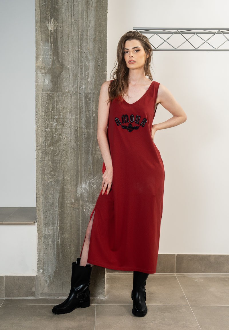 Vestido largo de cuello en V con la palabra Amour | Animosa