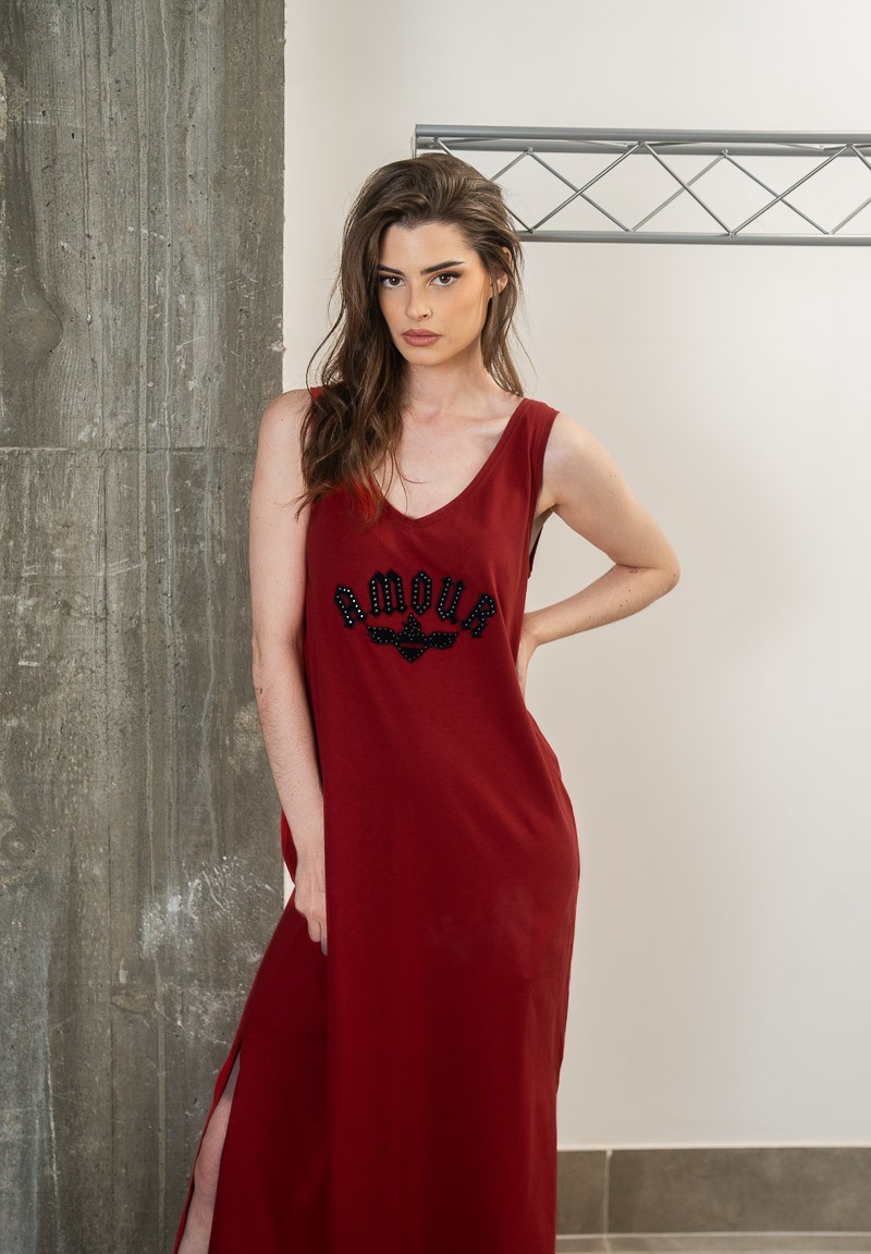 Vestido largo de cuello en V con la palabra Amour | Animosa