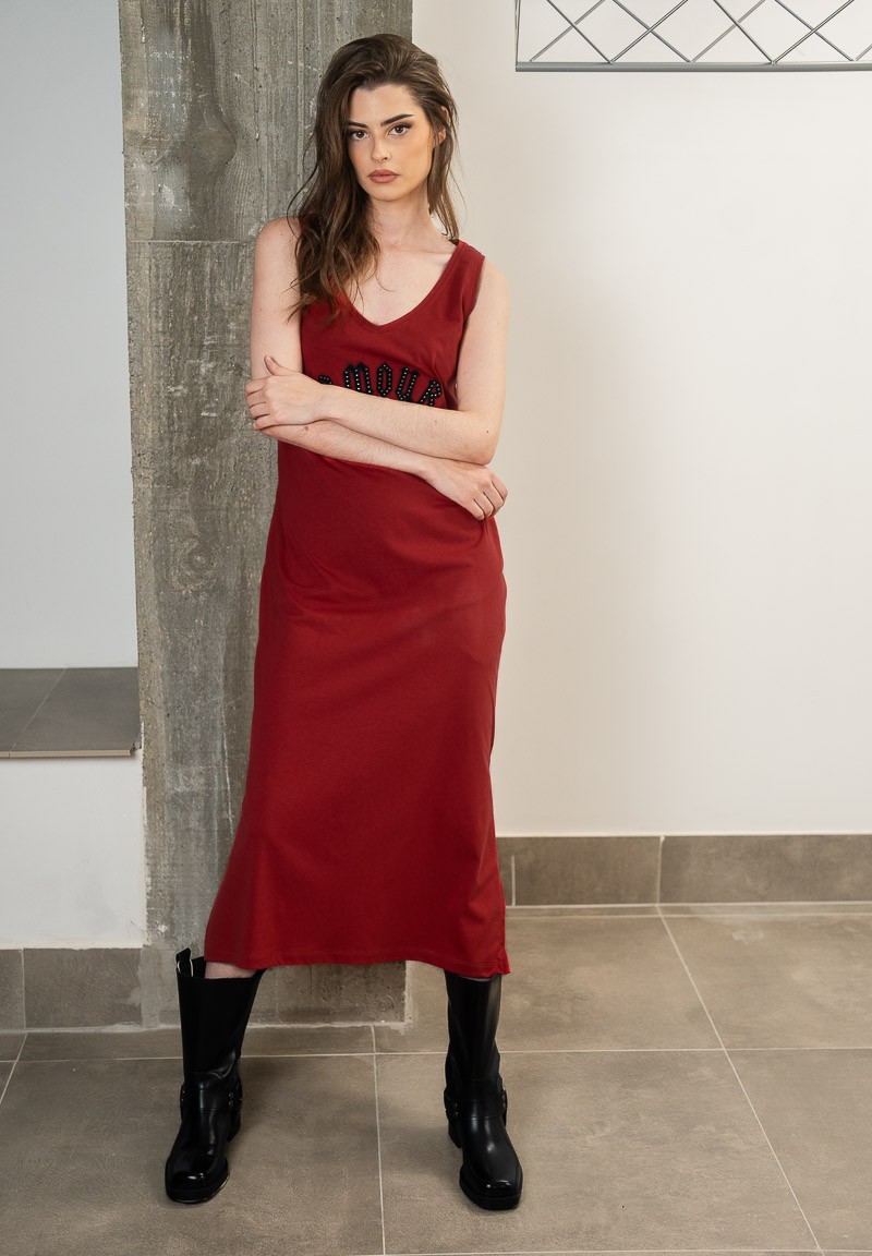 Vestido largo de cuello en V con la palabra Amour | Animosa