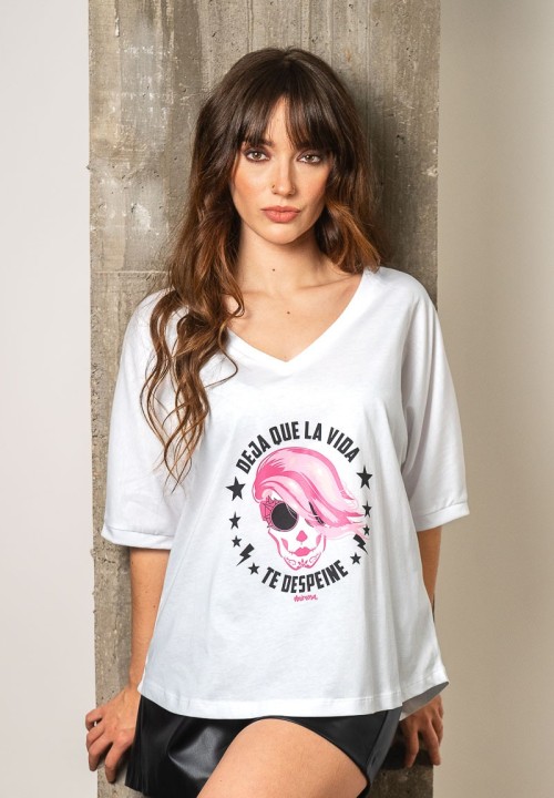 Camiseta ancha con ilustración de calavera y mensaje | Animosa