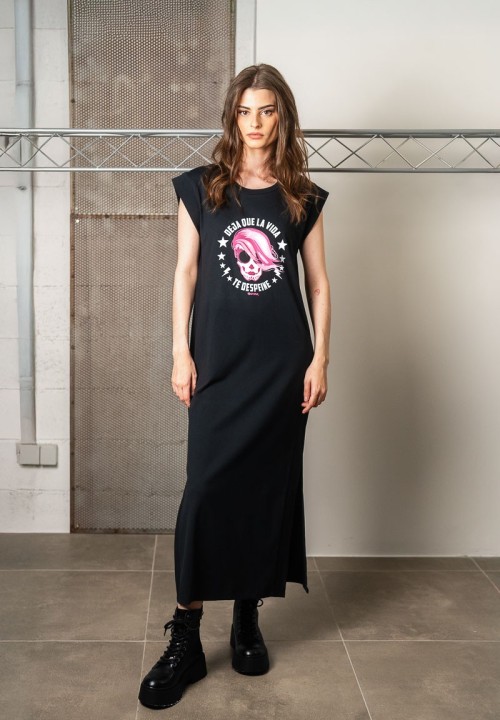 Vestido midi con ilustración de calavera y mensaje | Animosa