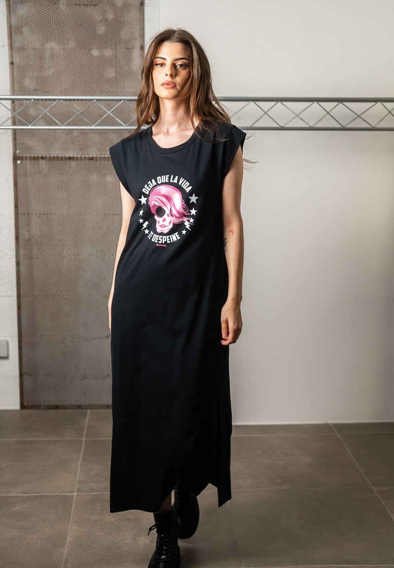 Vestido midi con ilustración de calavera y mensaje | Animosa