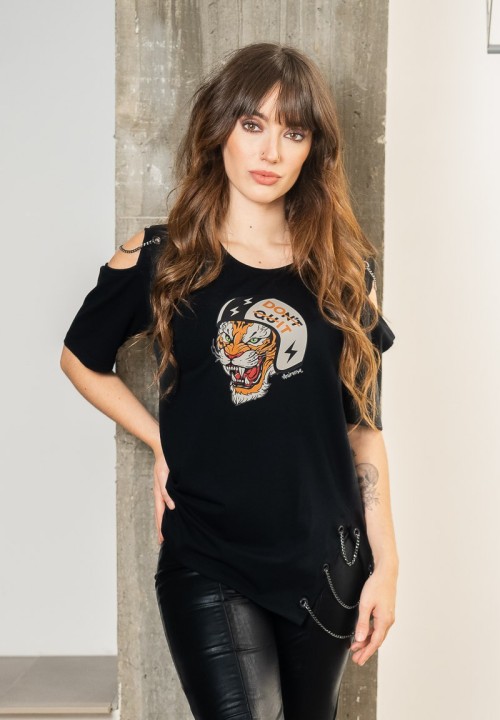 Camiseta con aberturas e ilustración de tigre rugiendo | Animosa
