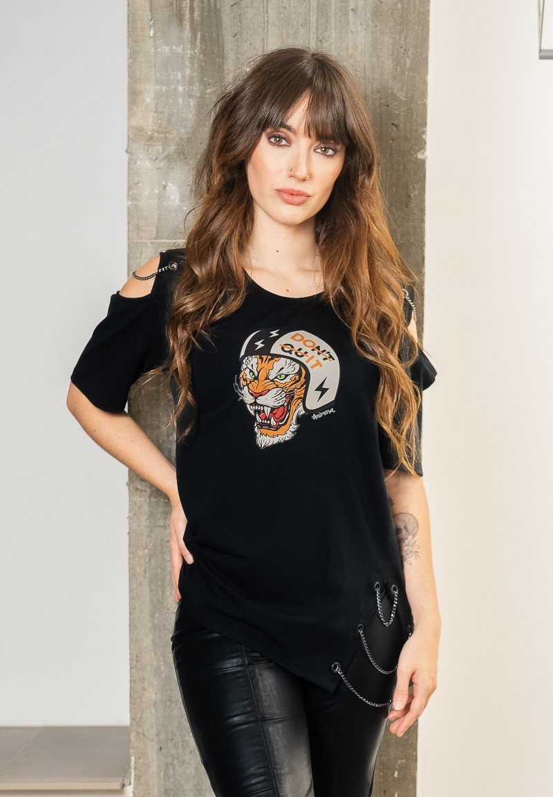 Camiseta con aberturas e ilustración de tigre rugiendo | Animosa
