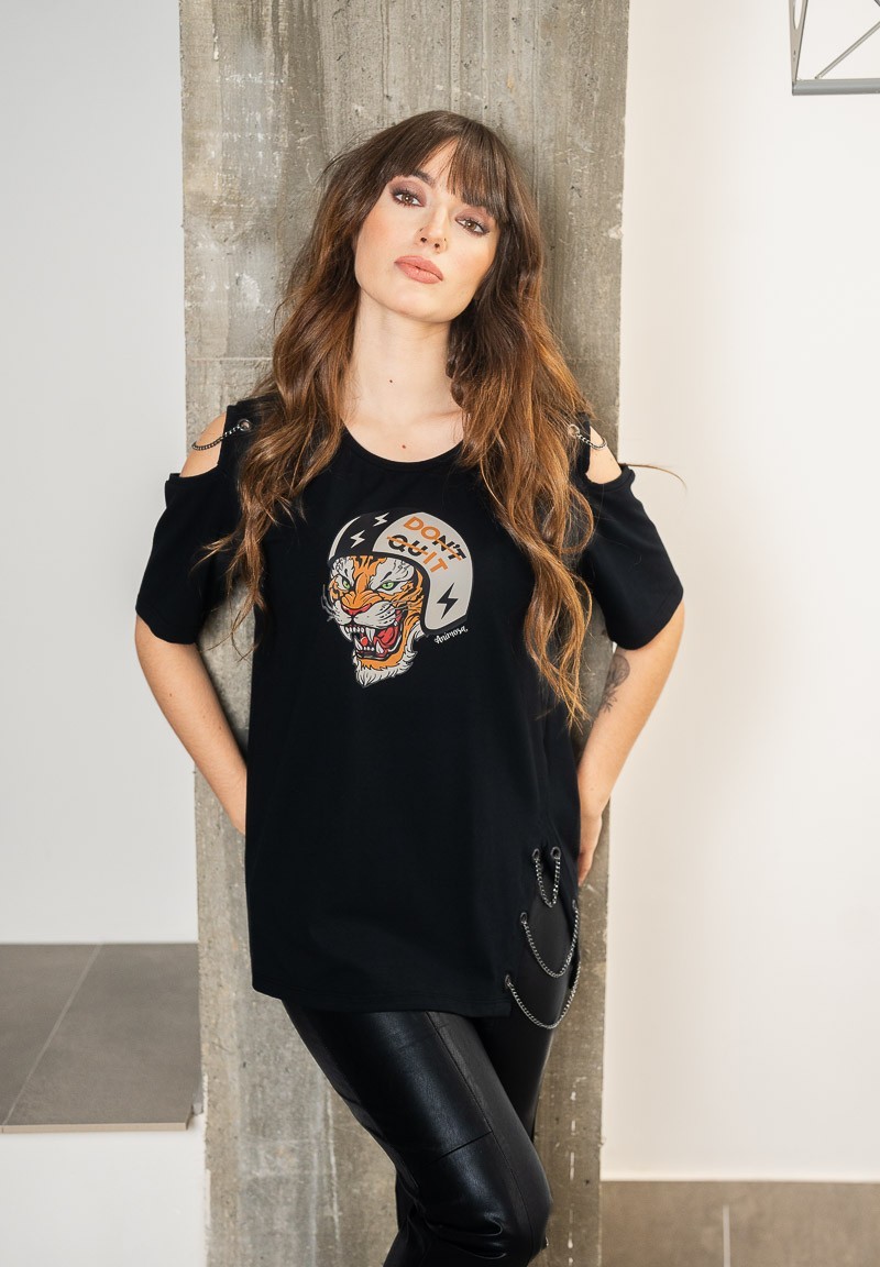 Camiseta con aberturas e ilustración de tigre rugiendo | Animosa