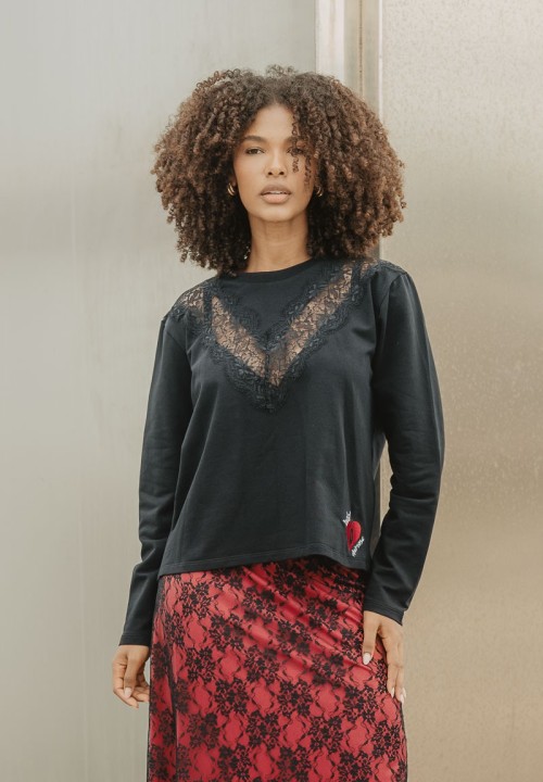 Sudadera con pico de encaje Reina de corazones | Animosa