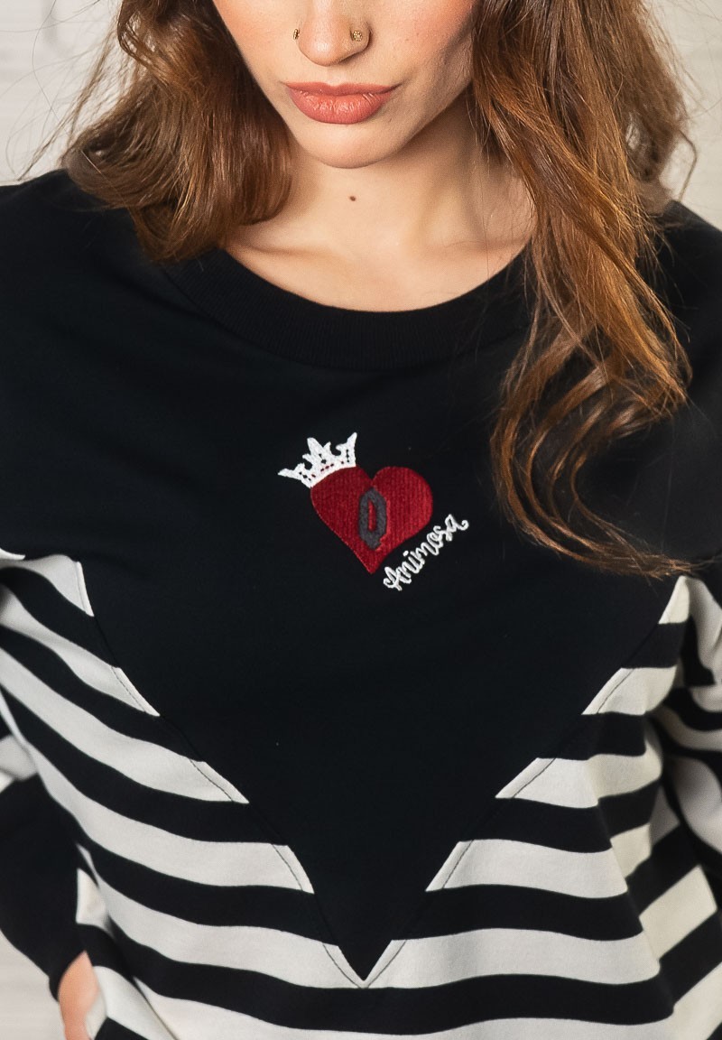 Sudadera de rayas con bordado Reina de corazones | Animosa