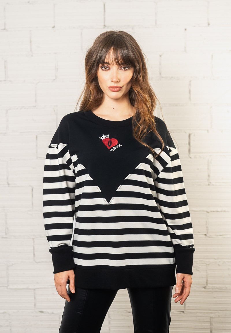 Sudadera de rayas con bordado Reina de corazones | Animosa