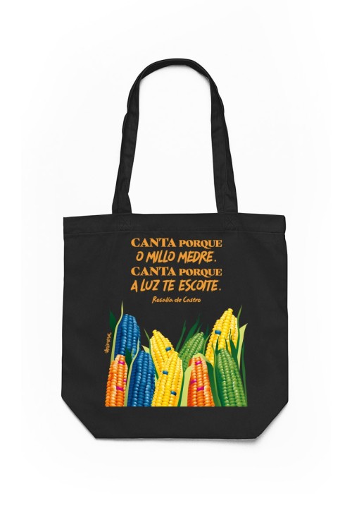 Bolsa Rosalía «Canta porque o millo medre» negra | Animosa