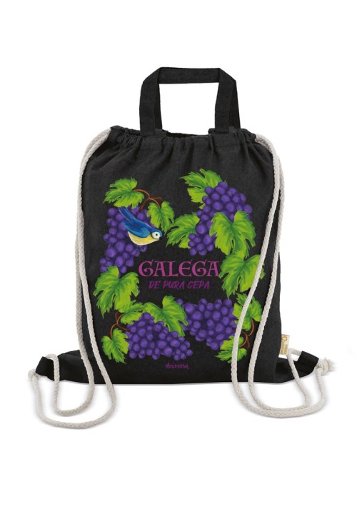 Mochila negra Galega de pura cepa con asa superior | Animosa