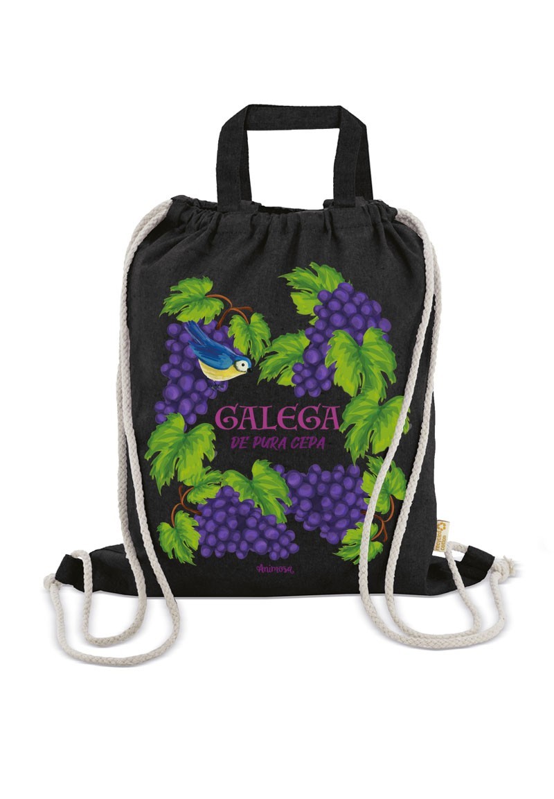 Mochila negra Galega de pura cepa con asa superior | Animosa
