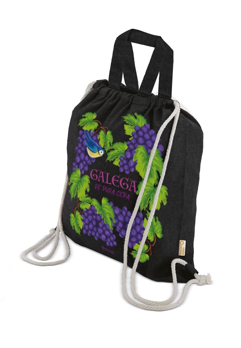 Mochila negra Galega de pura cepa con asa superior | Animosa