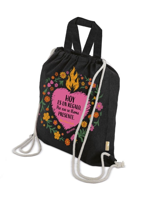 Mochila negra Hoy es un regalo con asa superior | Animosa