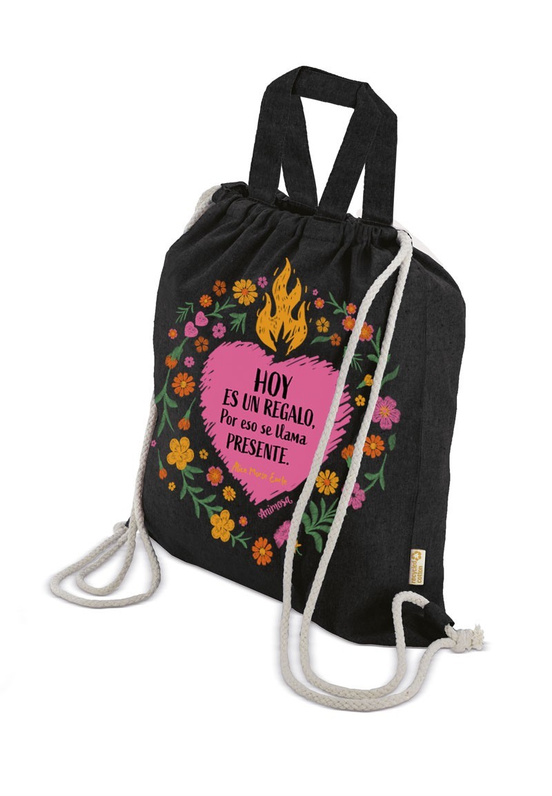 Mochila negra Hoy es un regalo con asa superior | Animosa