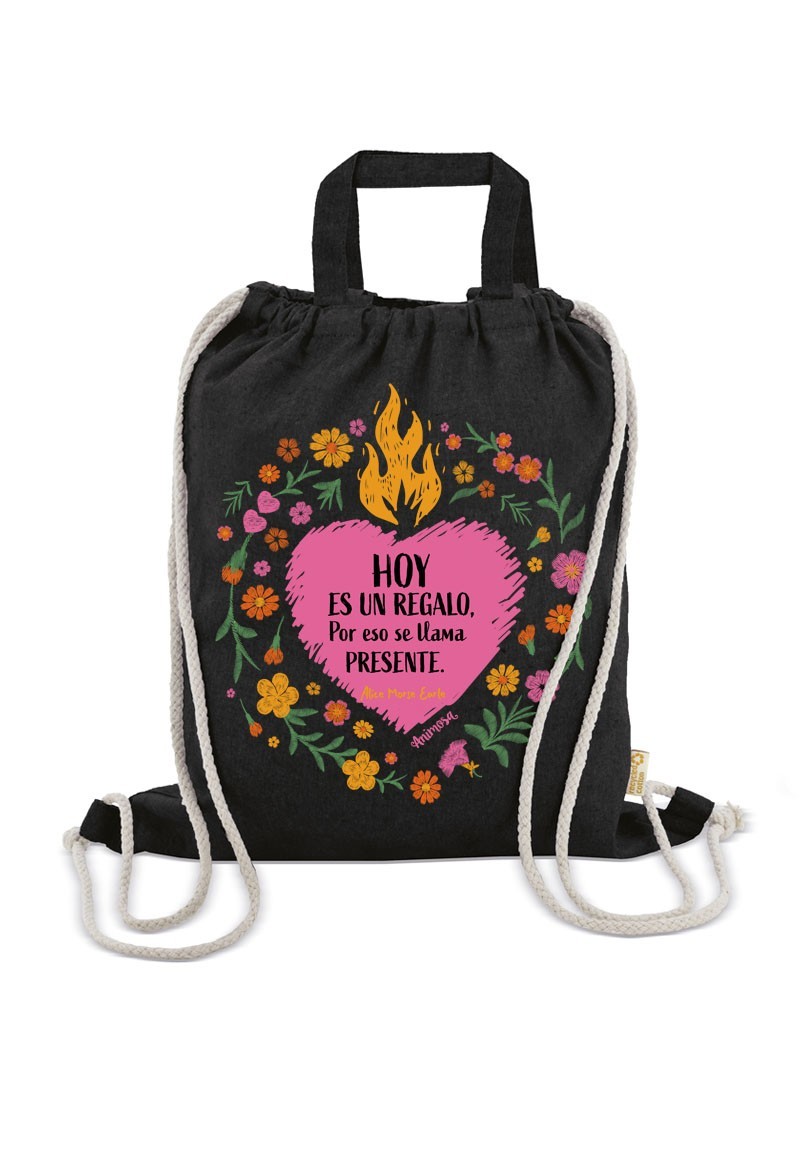 Mochila negra Hoy es un regalo con asa superior | Animosa