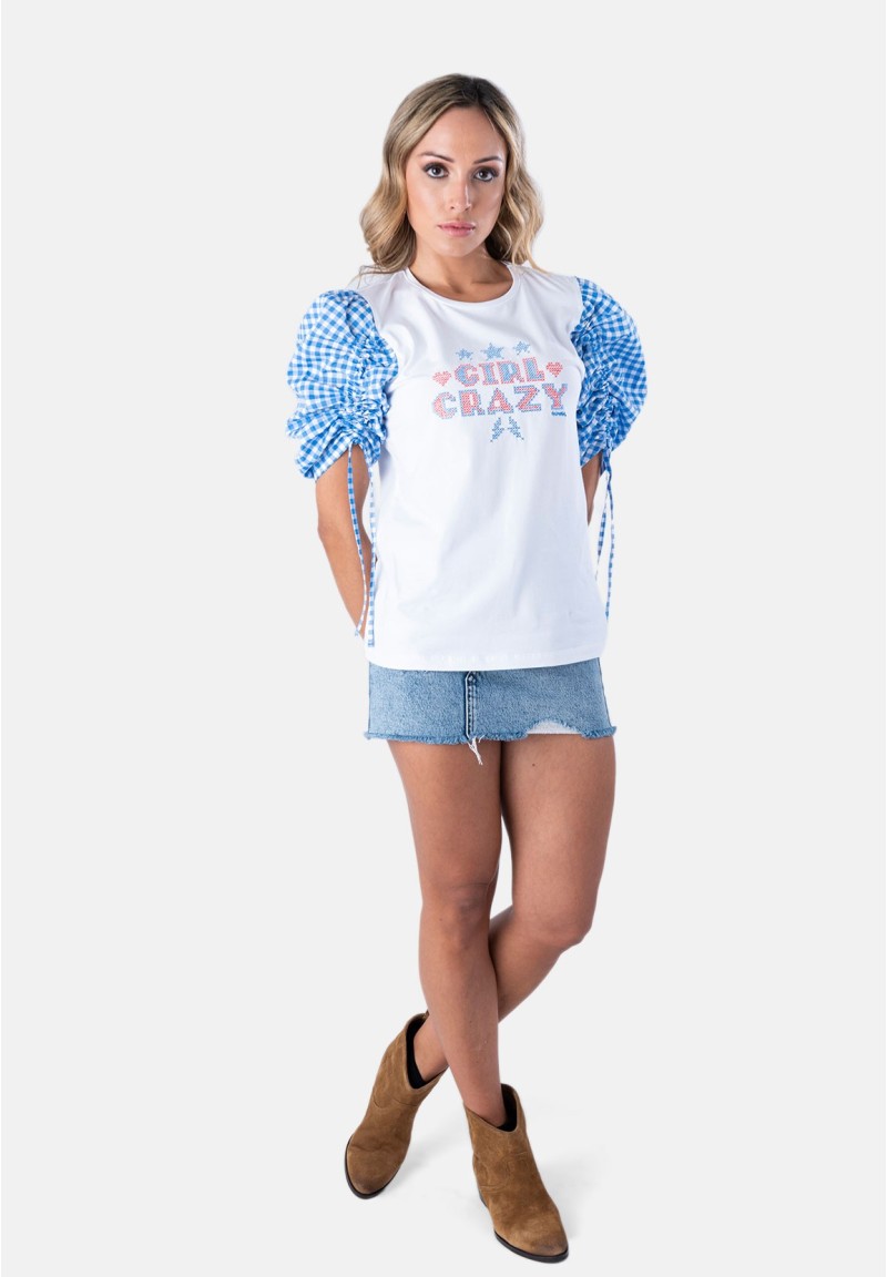 Camiseta Girl Crazy manga abullonada