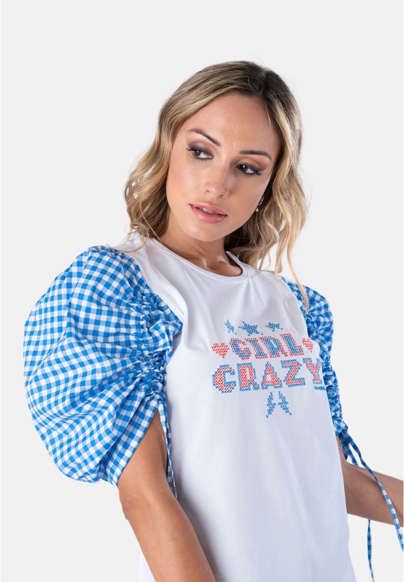 Camiseta Girl Crazy manga abullonada