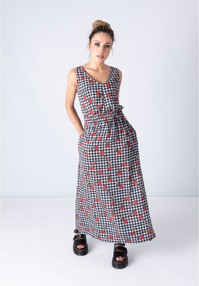 Falda larga Cherry Bomb blanco y negro